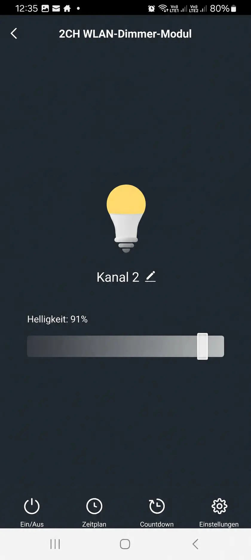 Helligkeitssteuerung eines GS-D2CH-Kanals in der GEYER Smart App