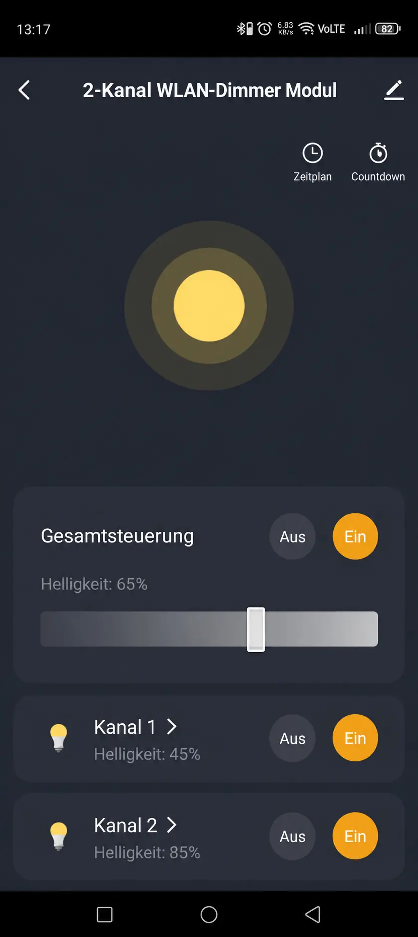 Steuerung beider GS-D2CH-Kanäle in der GEYER Smart App