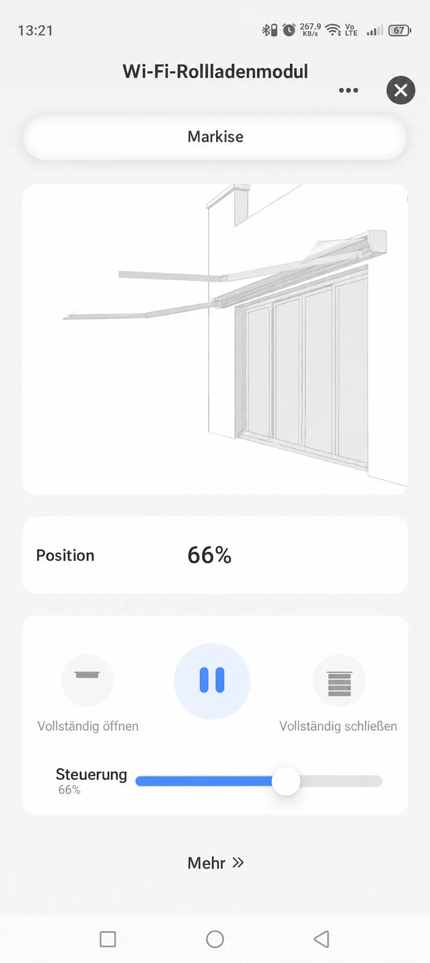 Markisenposition in der GEYER Smart App