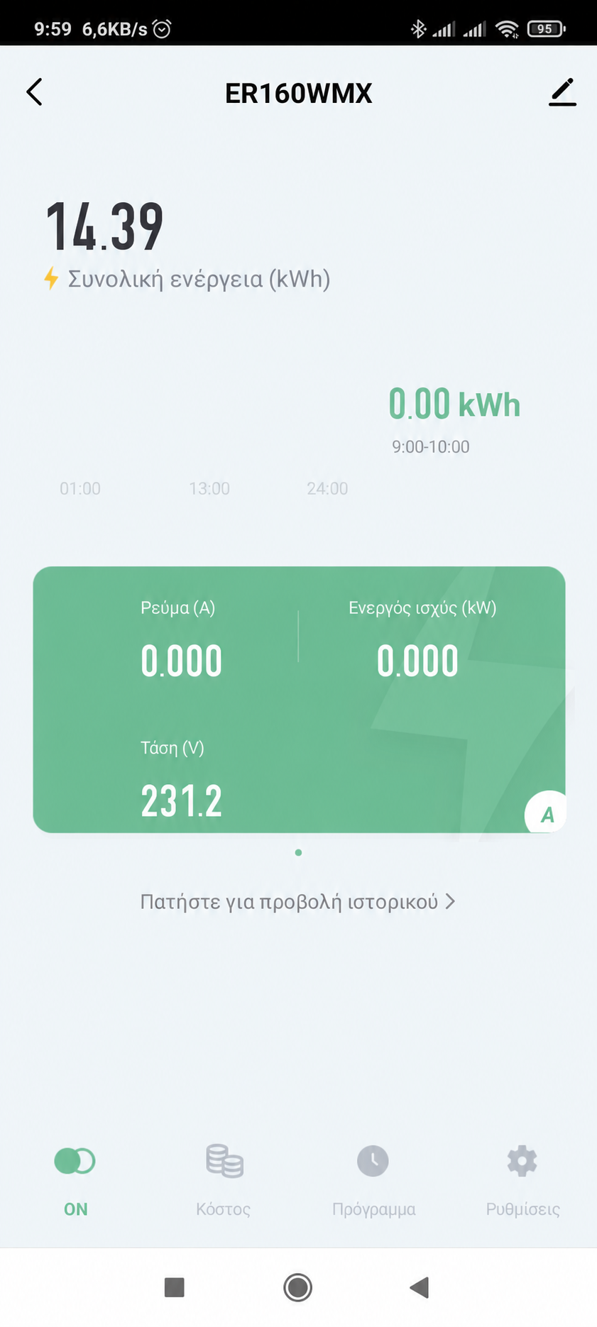 Ζωντανές μετρήσεις ER160WMX στην εφαρμογή GEYER Smart