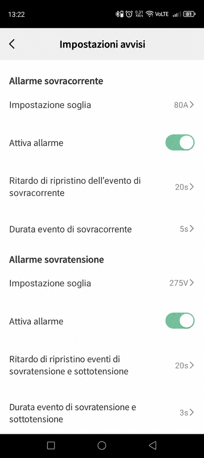Impostazioni degli allarmi ER4100WM nella GEYER SMART APP