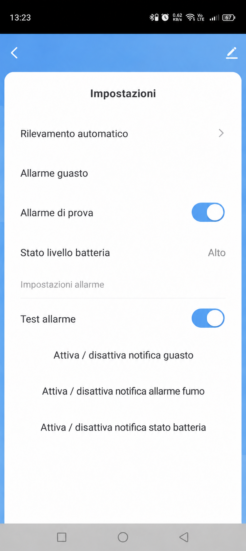 Impostazioni delle notifiche di GS-122LH nella GEYER SMART APP