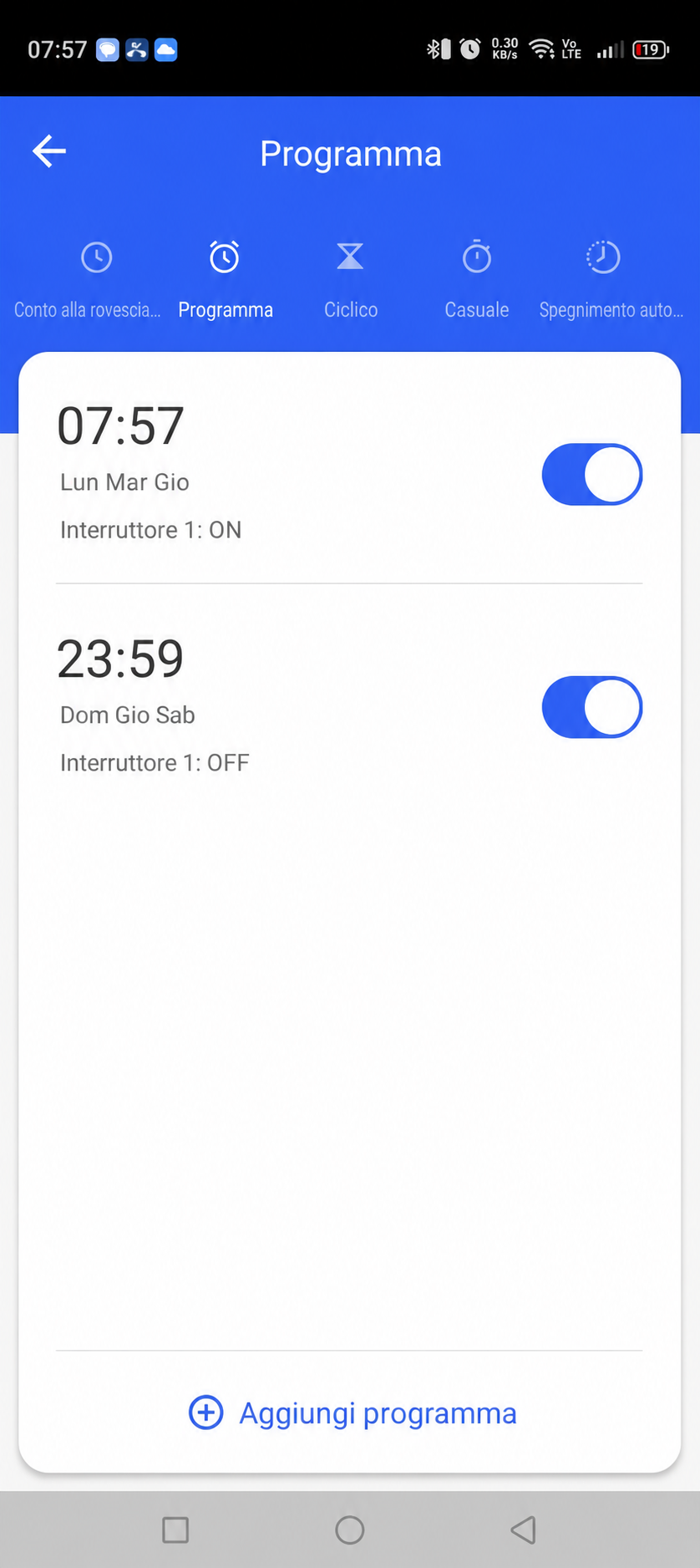 Programmazione giornaliera di un canale GS-S2CH nella GEYER SMART APP