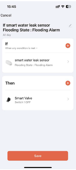GS-V02 automation with a water leak sensor